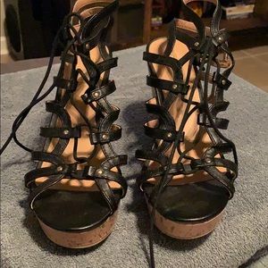 Black lace up wedges.  Never worn!